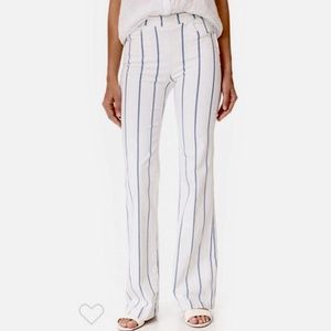 FRAME Denim Le High Waist Flare Side Zip Pants White & Blue Stripe ~ Large